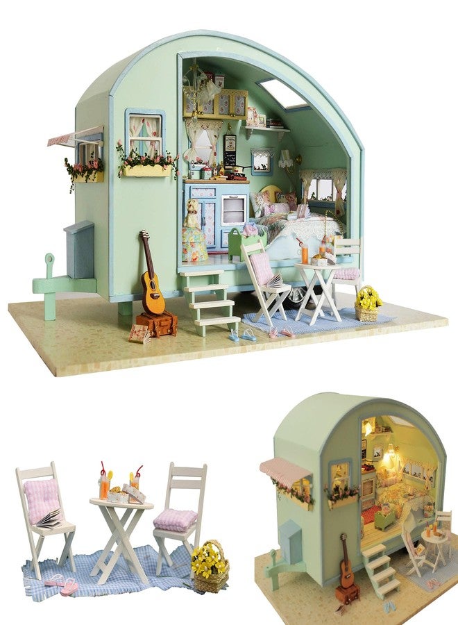 CUTEROOM DIY Miniature Wooden Caravan Dollhouse Kit with Furniture - Creative Mini Doll House Craft for Adults, Teens - Perfect Christmas Birthday Gift - Image 1