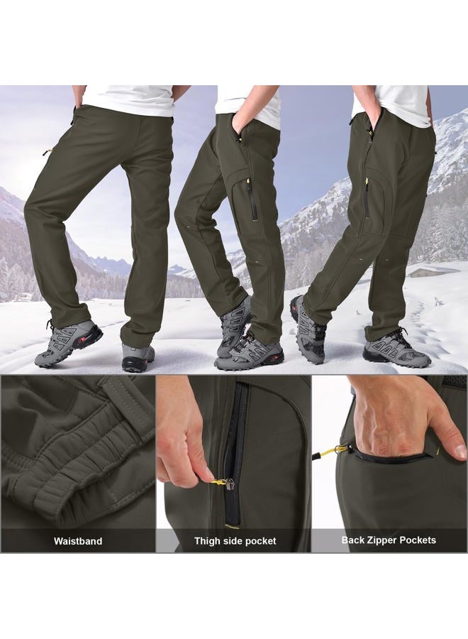 Toomett Men's Snow Pants Skiing Winter Insulated Soft Shell Outdoor Fleece Lined Hiking Pants with Zipper Pockets,MH4409,Earth Tone,34 - Image 3