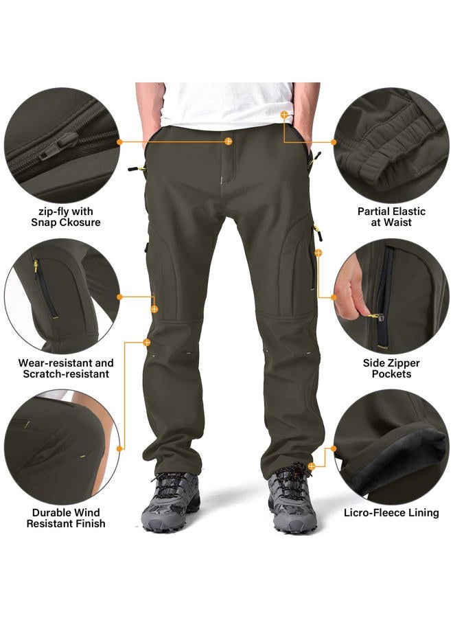 Toomett Men's Snow Pants Skiing Winter Insulated Soft Shell Outdoor Fleece Lined Hiking Pants with Zipper Pockets,MH4409,Earth Tone,34 - Image 4