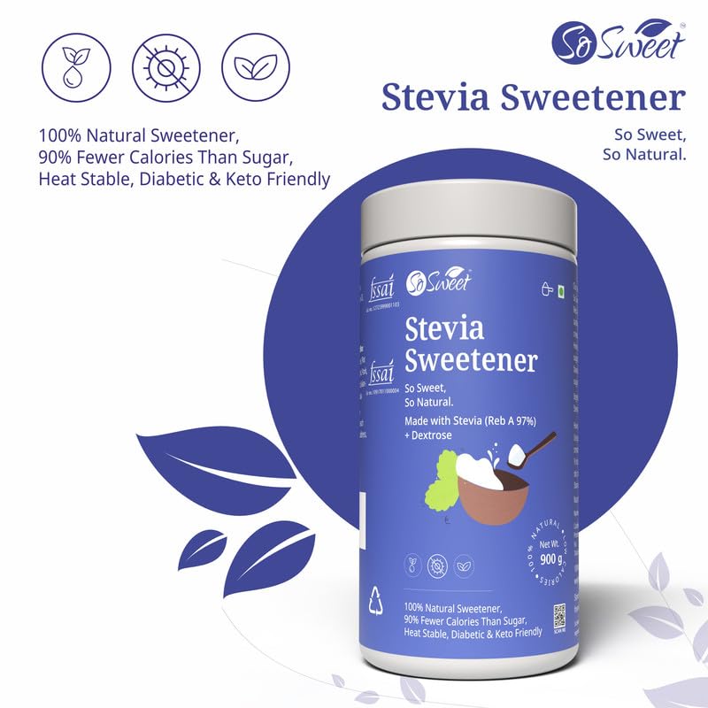 So Sweet Stevia Powder, Sugar-Free Sweetener, 900gm, Keto Friendly, Zero Calorie, Safe for Diabetics, Perfect for Cooking, Baking, and Sweetening, Ideal for Low-Carb Diets - Image 5