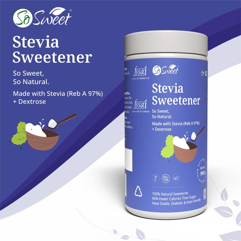 So Sweet Stevia Powder, Sugar-Free Sweetener, 900gm, Keto Friendly, Zero Calorie, Safe for Diabetics, Perfect for Cooking, Baking, and Sweetening, Ideal for Low-Carb Diets - Image 4
