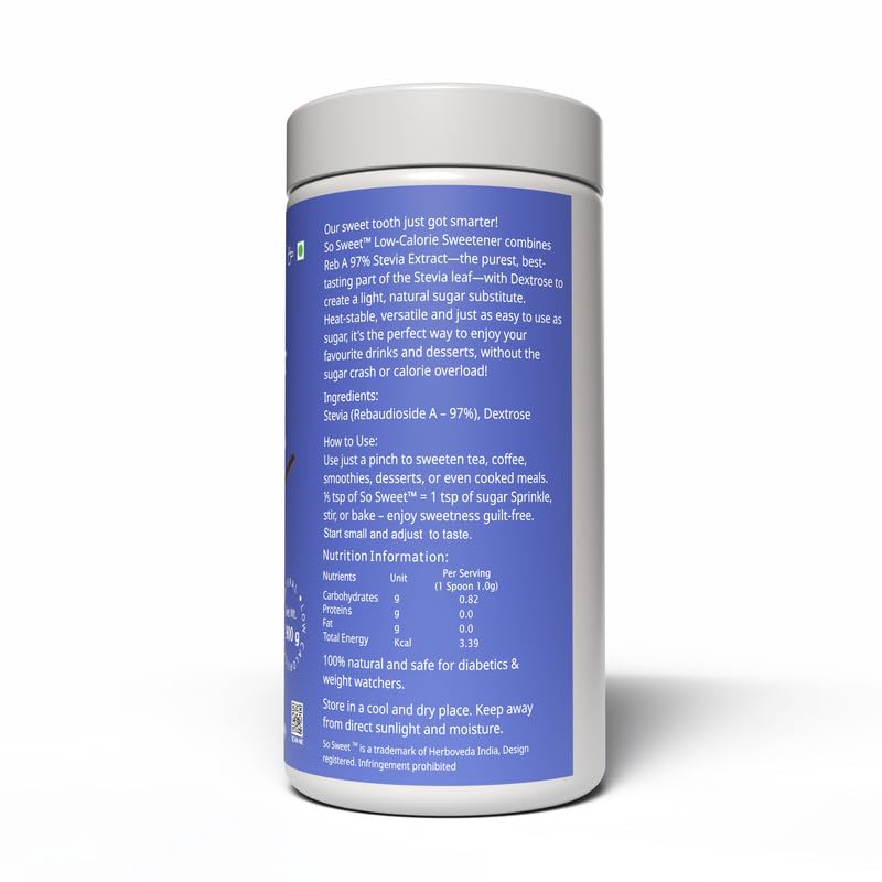 So Sweet Stevia Powder, Sugar-Free Sweetener, 900gm, Keto Friendly, Zero Calorie, Safe for Diabetics, Perfect for Cooking, Baking, and Sweetening, Ideal for Low-Carb Diets - Image 3