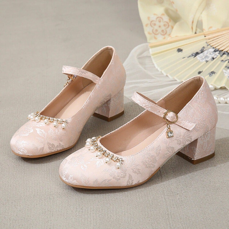 Children'S Leather Shoes Women'S Princess Shoes Low-Top High-Heeled Shoes For Middle And Big Children And Students New Shoes For Performance Girls Single-Layer Shoes - Image 1