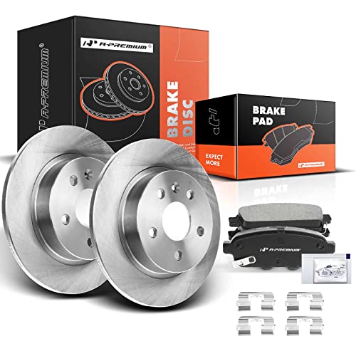 A-Premium 10.55 inch (268mm) Rear Solid Disc Brake Rotors + Ceramic Pads Kit Compatible with Select Buick and Chevy Models - Encore 13-17, Cruze 11-15, Cruze Limited 16, Sonic 13-16, Trax 13-17, 6-PC - Image 1