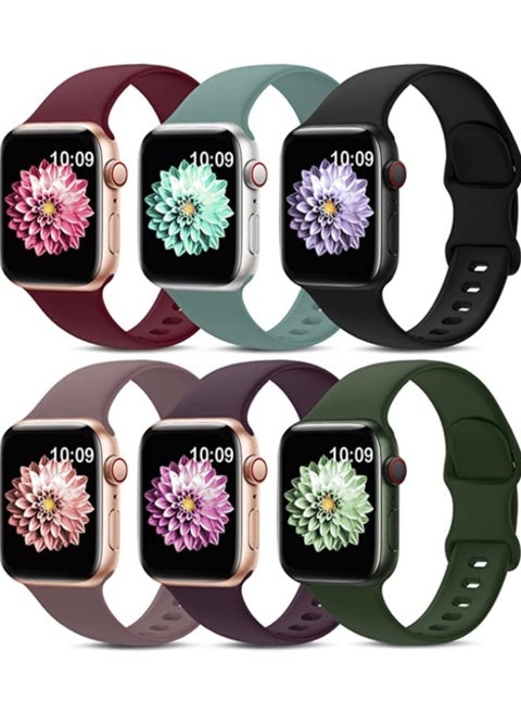 6 Pack sport Silicone Bands Compatible with Apple Watch Band 49mm 45mm 44mm 42mm for Women Men,Waterproof Replacement Strap  for iwatch Series 9, Ultra 2/Ultra SE/SE 2nd Generation 8 7 6 5 4 3 2 1