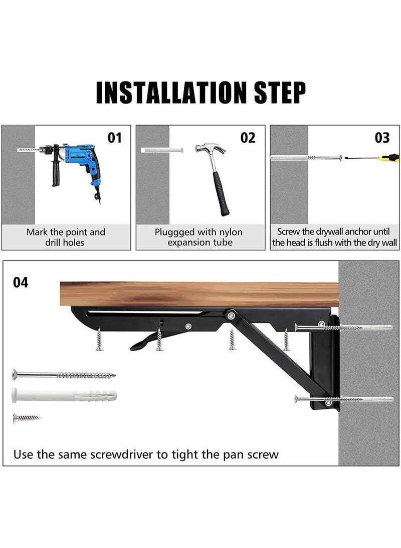 Relex Floating Shelf Brackets, 2PCS 8 Inch Wall Shelf Brackets, Metal Joint Angle Bracket, Heavy Duty Bracket Corner Brace Support for Hanging, DIY Wall Mounted Folding Table Hinge - Image 3