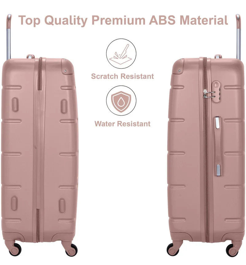 Senator Rose Gold Hard Case Travel Bag Large Checked Luggage Trolley ABS Lightweight Suitcase with 4 Spinner Wheels A1012, Rose  | Best Price UAE