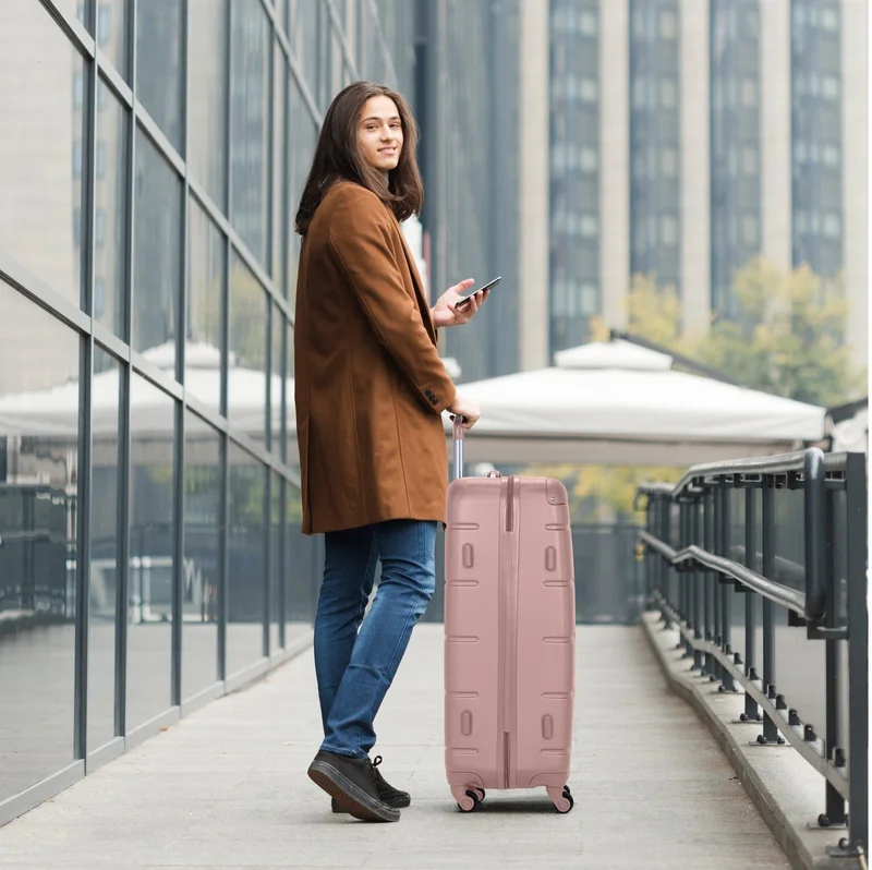 سيناتور Hard Case Travel Bag Large Checked Luggage Trolley ABS Lightweight Suitcase with 4 Spinner Wheels A1012, Rose