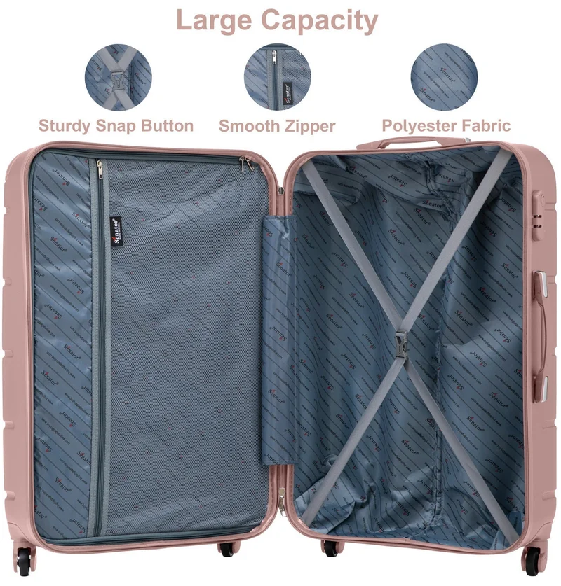Senator Rose Gold Hard Case Travel Bag Large Checked Luggage Trolley ABS Lightweight Suitcase with 4 Spinner Wheels A1012, Rose  | Best Price UAE