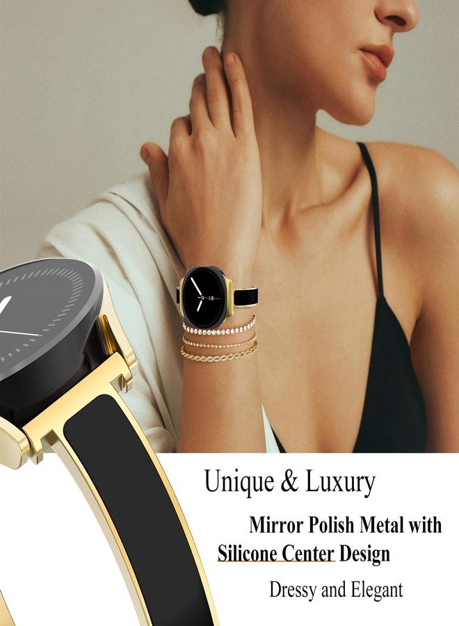 WINGLE Compatible for Samsung Galaxy Watch 7 6 5 4 FE Band 40mm 44mm Women 5 Pro 45mm, Slim Bands Thin Jewelry Dressy Bracelet Designer Luxury Bangle Watch 6/4 Classic 47mm 43mm 46mm 42mm, Gold/Black - Image 2