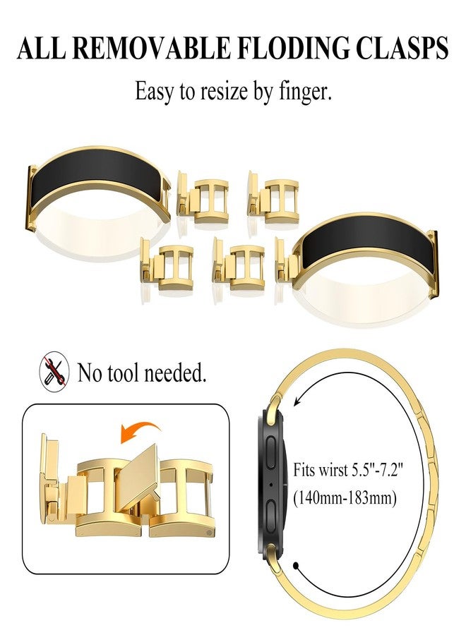 WINGLE Compatible for Samsung Galaxy Watch 7 6 5 4 FE Band 40mm 44mm Women 5 Pro 45mm, Slim Bands Thin Jewelry Dressy Bracelet Designer Luxury Bangle Watch 6/4 Classic 47mm 43mm 46mm 42mm, Gold/Black - Image 4