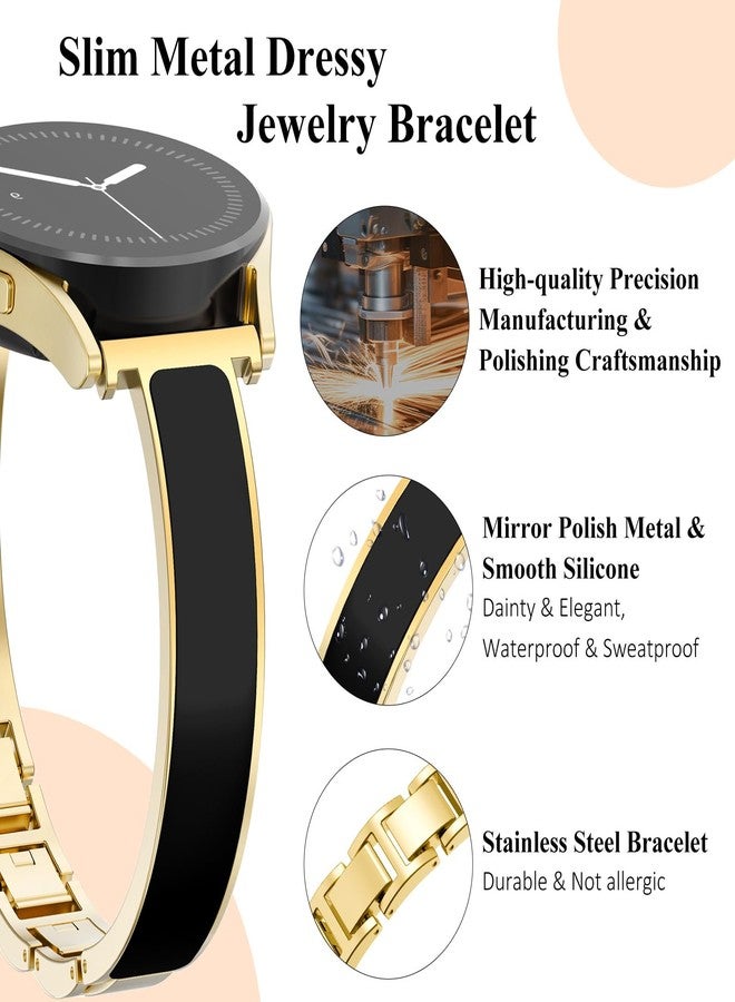 WINGLE Compatible for Samsung Galaxy Watch 7 6 5 4 FE Band 40mm 44mm Women 5 Pro 45mm, Slim Bands Thin Jewelry Dressy Bracelet Designer Luxury Bangle Watch 6/4 Classic 47mm 43mm 46mm 42mm, Gold/Black - Image 3