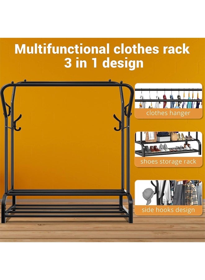 Taimi - Garment Rack Clothes Rack Freestanding Hanger Double Rails Bedroom Clothing Rack With 2-Tier Lower Storage Shelf Black 110x35x146cm - Image 1