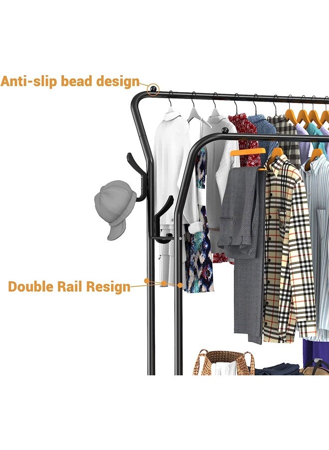 Taimi - Garment Rack Clothes Rack Freestanding Hanger Double Rails Bedroom Clothing Rack With 2-Tier Lower Storage Shelf Black 110x35x146cm - Image 1