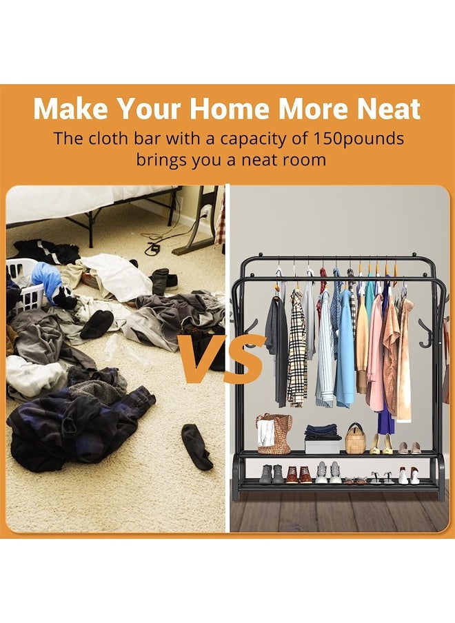 Taimi - Garment Rack Clothes Rack Freestanding Hanger Double Rails Bedroom Clothing Rack With 2-Tier Lower Storage Shelf Black 110x35x146cm - Image 1