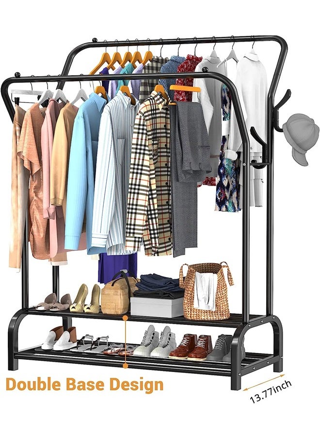 Taimi - Garment Rack Clothes Rack Freestanding Hanger Double Rails Bedroom Clothing Rack With 2-Tier Lower Storage Shelf Black 110x35x146cm - Image 1