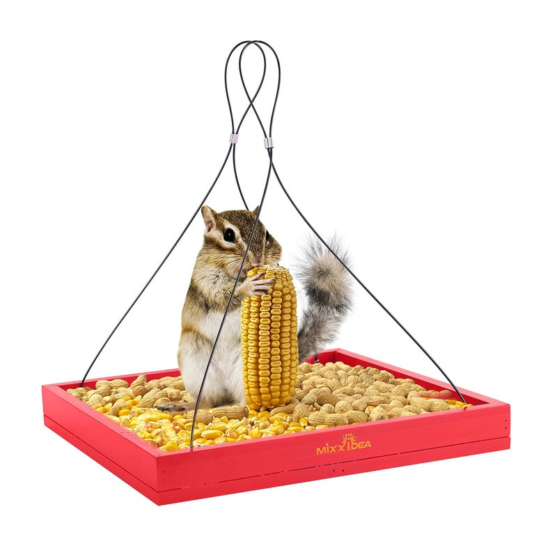 MIXXIDEA Bird Feeder Hanging Tray Seed Tray Wooden Platform Hummingbird Feeder Hanging Tray Mesh Seed Platform for Garden Yard Outside Decoration Attracting for Wild Birds (Red-1pk) - Image 2