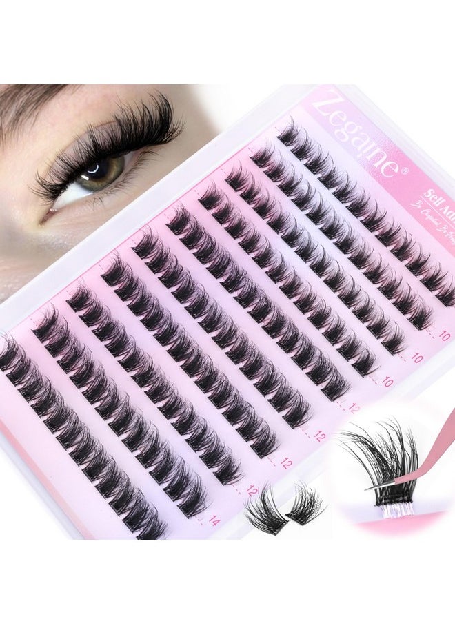 Zegaine - Zegaine Self Adhesive Eyelashes Natural Look Self Adhesive Lash Clusters Reusable Natural Cluster Lashes Clear Band Individual Short Eyelashes Wispy C Curl Self Adhesive Lashes No Glue Needed 10-14MM - Image 1