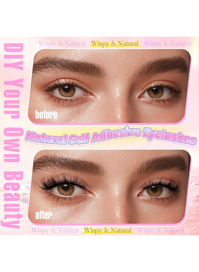 Zegaine - Zegaine Self Adhesive Eyelashes Natural Look Self Adhesive Lash Clusters Reusable Natural Cluster Lashes Clear Band Individual Short Eyelashes Wispy C Curl Self Adhesive Lashes No Glue Needed 10-14MM - Image 1
