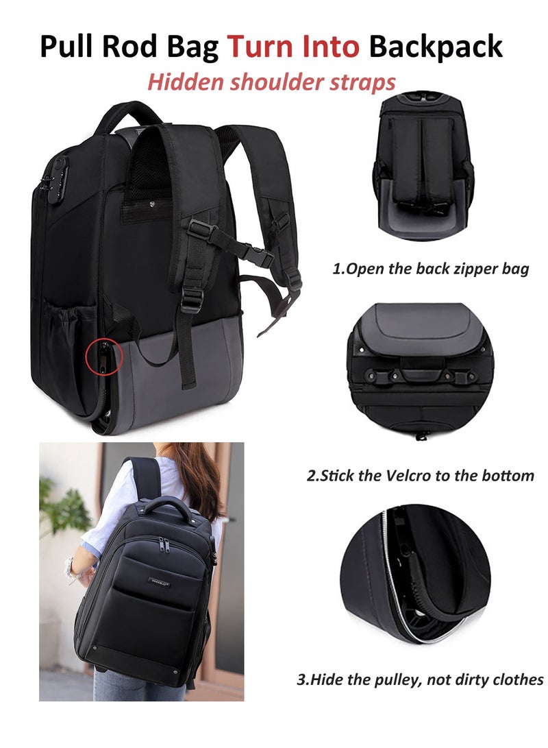 18 Inch Trolley Backpack, Carry-on Luggage Wheeled Laptop Business Travel Office Backpack Students Schoolbag, Water Resistant & Lockable &Hidden shoulder straps Rolling Backpack  - Image 3