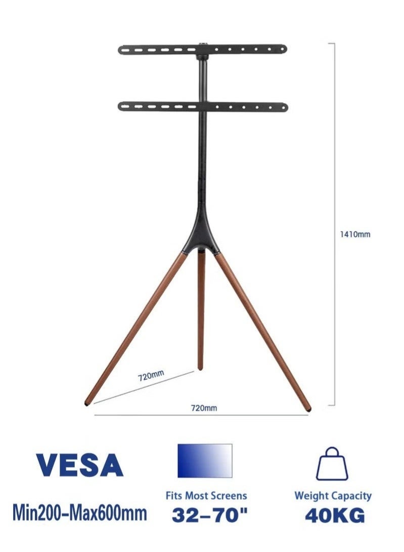 WALALLA Artistic Easel TV Stand for 32-70 Inch LED LCD Screens, Adjustable Studio Display Stand with Swivel Mount and Sturdy Tripod Base, Black Bracket with Dark Walnut Legs - Image 5