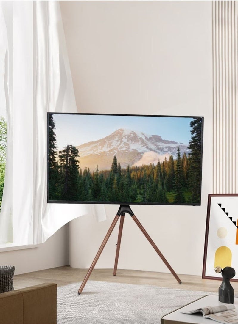 WALALLA Artistic Easel TV Stand for 32-70 Inch LED LCD Screens, Adjustable Studio Display Stand with Swivel Mount and Sturdy Tripod Base, Black Bracket with Dark Walnut Legs - Image 1