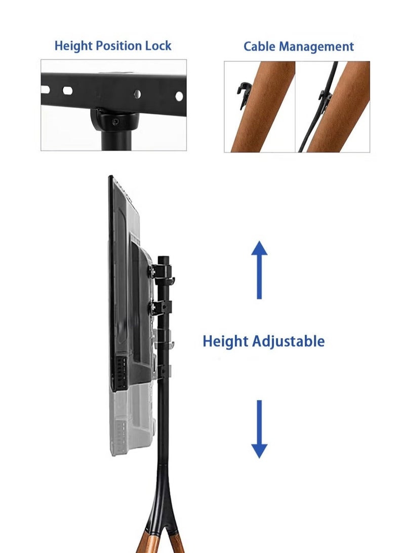 WALALLA Artistic Easel TV Stand for 32-70 Inch LED LCD Screens, Adjustable Studio Display Stand with Swivel Mount and Sturdy Tripod Base, Black Bracket with Dark Walnut Legs - Image 4