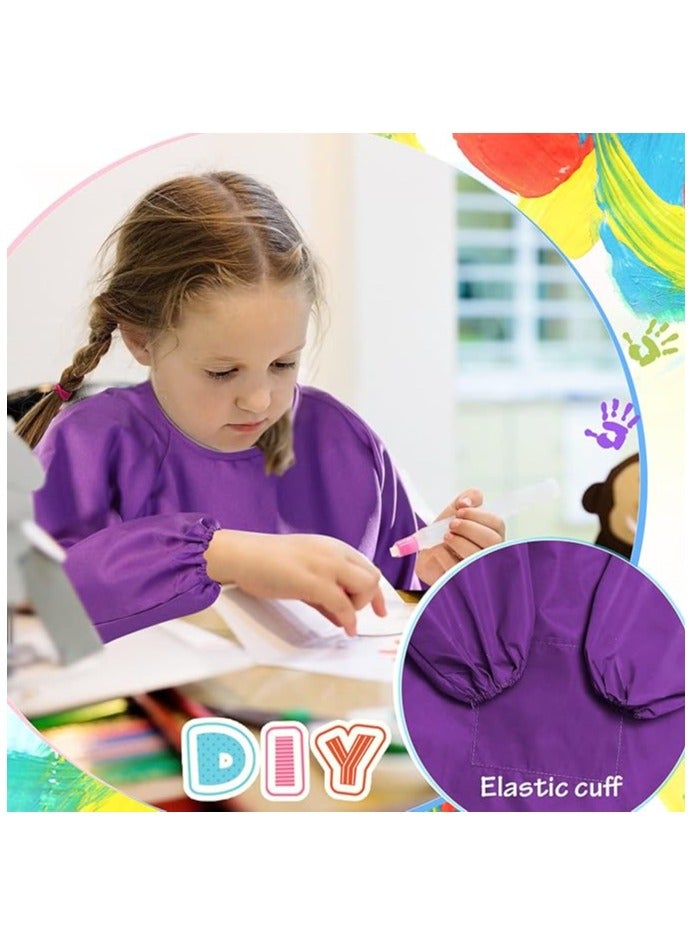 Excefore Kids Art Aprons, 2 Pcs Waterproof Long Sleeve Children Painting Apron, for Children Ages 1-4 Kids Art Smock with Pocket for Painting Cooking Eating, Artist Painting Aprons - Image 3