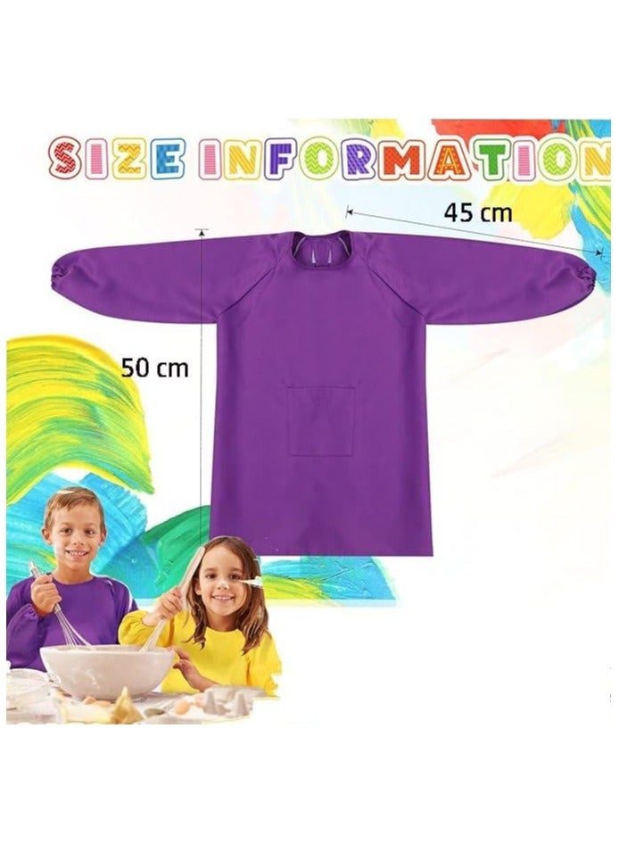 Excefore Kids Art Aprons, 2 Pcs Waterproof Long Sleeve Children Painting Apron, for Children Ages 1-4 Kids Art Smock with Pocket for Painting Cooking Eating, Artist Painting Aprons - Image 4