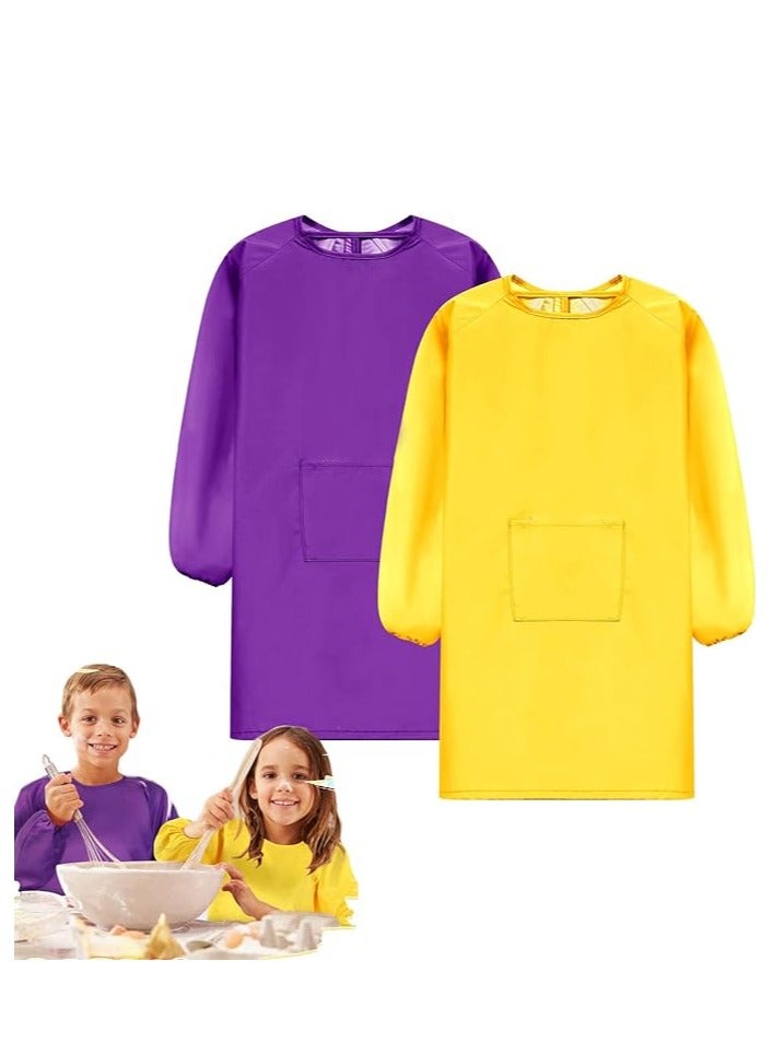 Excefore Kids Art Aprons, 2 Pcs Waterproof Long Sleeve Children Painting Apron, for Children Ages 1-4 Kids Art Smock with Pocket for Painting Cooking Eating, Artist Painting Aprons - Image 1
