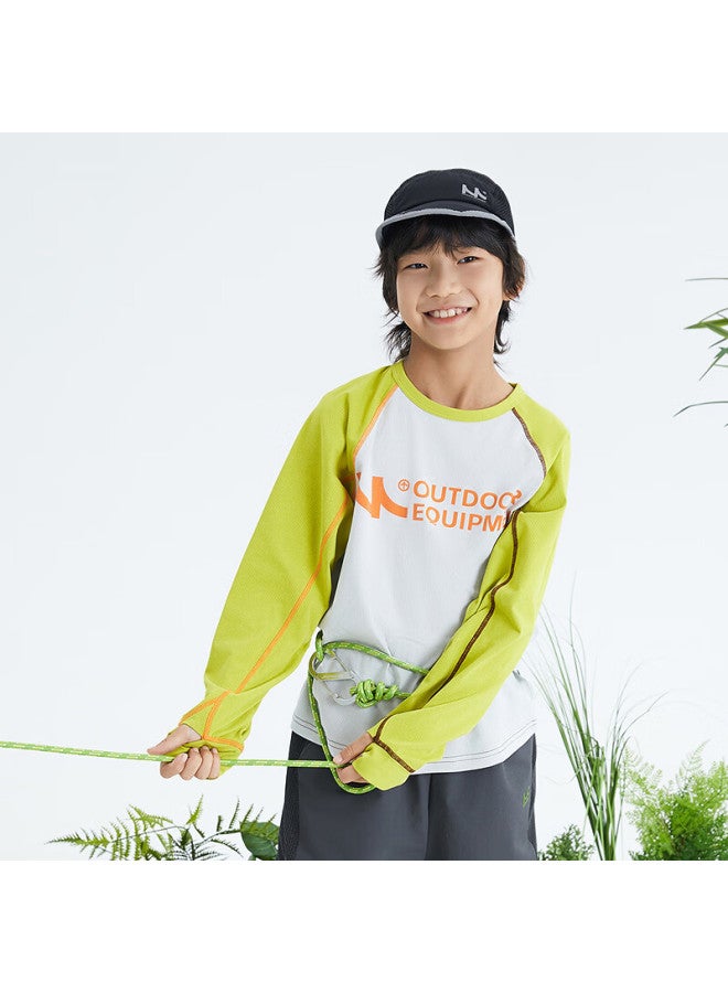 MIPO Mippo Autumn Kids T-shirt Stain-resistant Quick-dry Raglan Long Sleeve Lightweight Stretch Breathable Yellow 140cm - Image 1