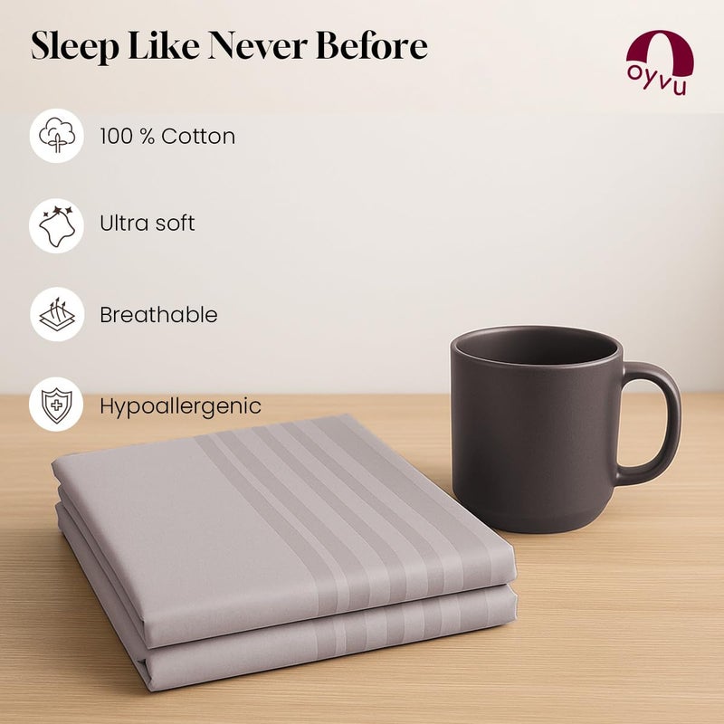 Oyvu Luxury Flat Bedsheet | 300 TC | King Size | 100% Cotton | Sphinx Color | Preminum Stripes Design for Bed | 1 Flat Bedsheet, 2 Pillow Covers | 108”X108”inch - Image 3