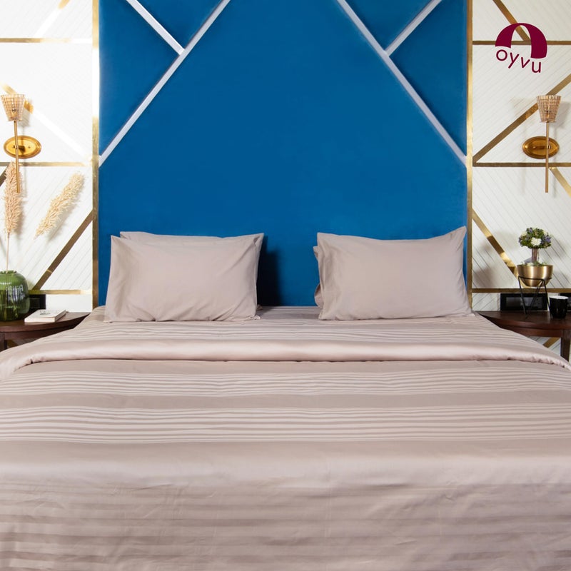 Oyvu Luxury Flat Bedsheet | 300 TC | King Size | 100% Cotton | Sphinx Color | Preminum Stripes Design for Bed | 1 Flat Bedsheet, 2 Pillow Covers | 108”X108”inch - Image 1