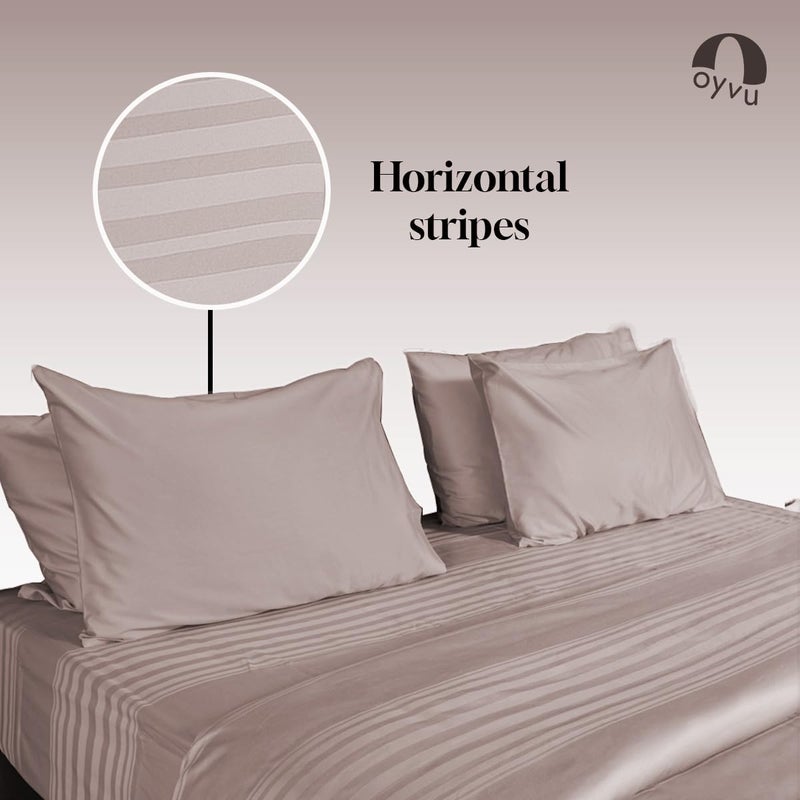 Oyvu Luxury Flat Bedsheet | 300 TC | King Size | 100% Cotton | Sphinx Color | Preminum Stripes Design for Bed | 1 Flat Bedsheet, 2 Pillow Covers | 108”X108”inch - Image 2