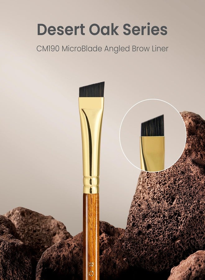 ROWNYEON Desert Oak Series MicroBlade Angled Brow Brush - 11mm Ultra-Fine Nylon Bristles for 1mm Hair Strokes, Pomade/Gel/Powder Application, Bubinga & Brass (CM 190) - Image 2