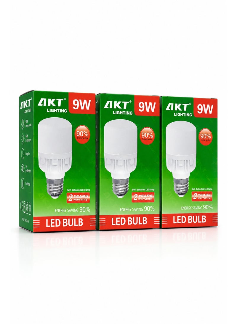 9W LED Bulb Pack of 3 – Energy Saving E27 Light Bulbs with Super Bright Illumination for Home Office Study Shops Garage and Indoor Lighting - Image 1