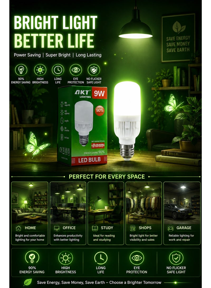 9W LED Bulb Pack of 3 – Energy Saving E27 Light Bulbs with Super Bright Illumination for Home Office Study Shops Garage and Indoor Lighting - Image 4