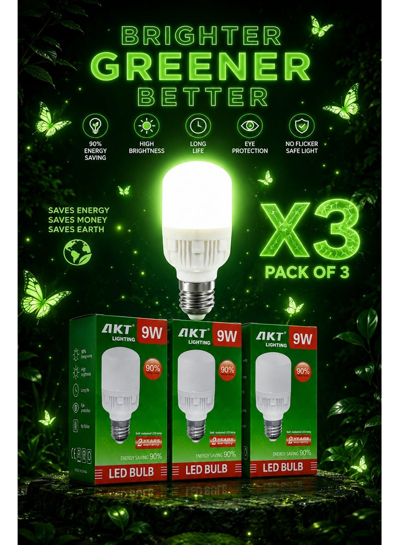 9W LED Bulb Pack of 3 – Energy Saving E27 Light Bulbs with Super Bright Illumination for Home Office Study Shops Garage and Indoor Lighting - Image 3