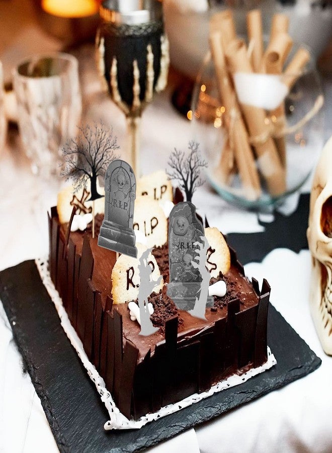 Whaline 37Pcs Halloween Cupcake Toppers Zombie Hand Tombstone Graveyard Cake Toppers Scary Halloween Toothpick Flags Table Centerpiece for Birthday Party Supplies Dessert Decorations - Image 4