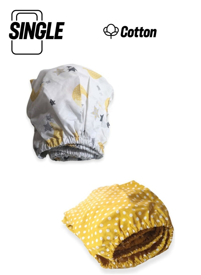 Bebek Özel Baby Special Cotton Baby and Kids Fitted Sheet Yellow Crescent Star Polka Dots 70X160 (2 Pieces) 