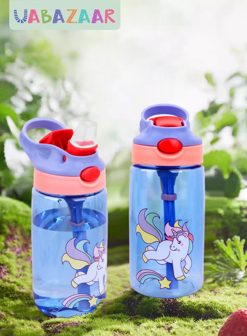 URbazaar 480ml Kids Water Bottle with Straw Leakproof, BPA Free, Suitable for Boys and Girls(Unicorn) - Image 1