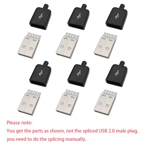 Teansic 20 Sets USB 2.0 Male Solder Socket,USB Type A 4 Pin Male Connector with Black Cover for Wire Repair、DIY - Image 2