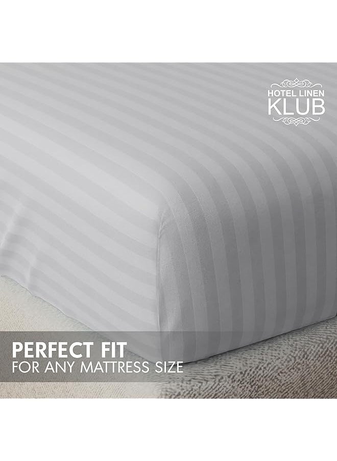 Hotel Linen Klub Striped Microfiber Fitted Sheet Size: Super King 200 X 200 Cm Ultrasoft Plush Fabric Premium Durable Quality And Deep Pockets For A Perfect Fit Light Gray  - Image 5