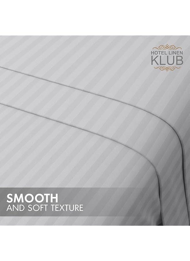 Hotel Linen Klub Striped Microfiber Fitted Sheet Size: Super King 200 X 200 Cm Ultrasoft Plush Fabric Premium Durable Quality And Deep Pockets For A Perfect Fit Light Gray  - Image 4