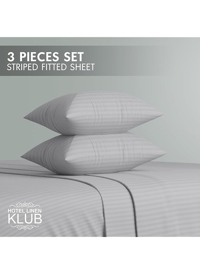 Hotel Linen Klub Striped Microfiber Fitted Sheet Size: Super King 200 X 200 Cm Ultrasoft Plush Fabric Premium Durable Quality And Deep Pockets For A Perfect Fit Light Gray  - Image 2