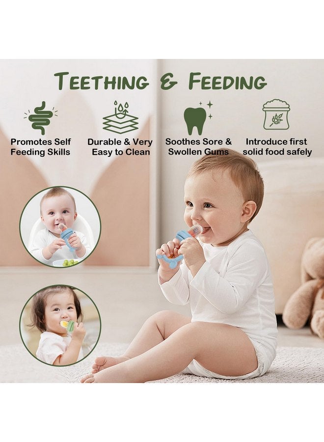 WAJIAYON Baby Breastmilk Popsicle Molds & Baby Fruit Feeder (6 Pack), WAJIAYON Baby Food Freezer Tray Storage Containers, Silicone Teething Pacifier Feeder and Teether for Babies,Moss and Fawn Baby Feeder - Image 4