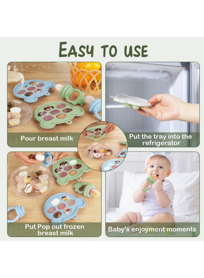 WAJIAYON Baby Breastmilk Popsicle Molds & Baby Fruit Feeder (6 Pack), WAJIAYON Baby Food Freezer Tray Storage Containers, Silicone Teething Pacifier Feeder and Teether for Babies,Moss and Fawn Baby Feeder - Image 3