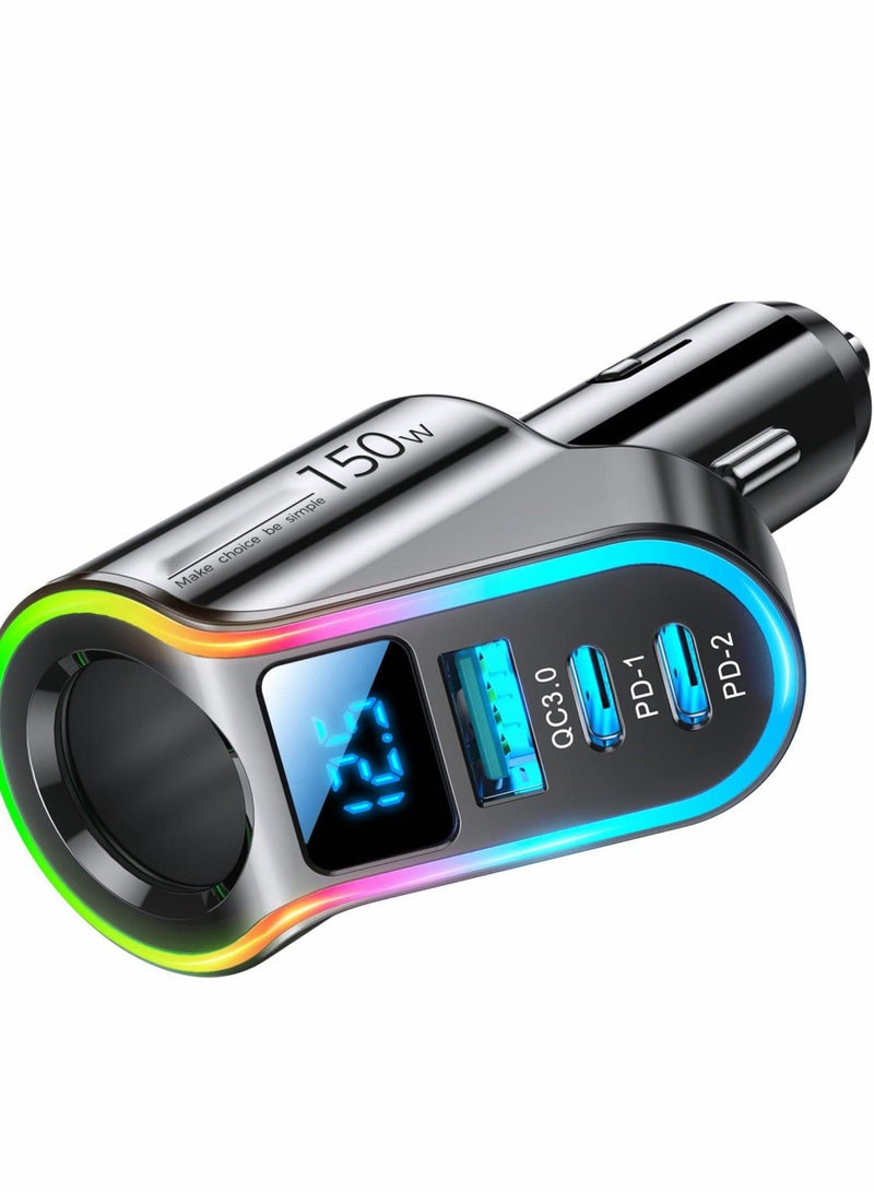 Captaintech Car Charger Adapter, Cigarette Lighter Splitter, 150W 4 in 1 USB PD3.0 QC3.0 30W Super Fast C - Image 1