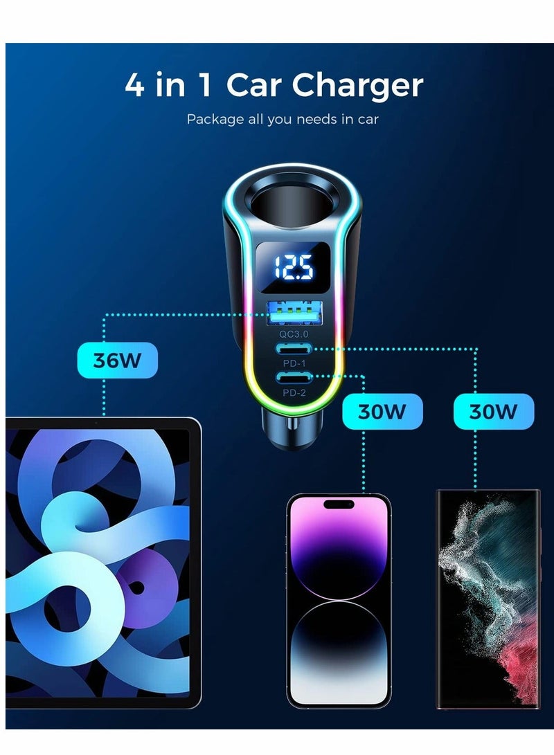 Captaintech Car Charger Adapter, Cigarette Lighter Splitter, 150W 4 in 1 USB PD3.0 QC3.0 30W Super Fast C - Image 3