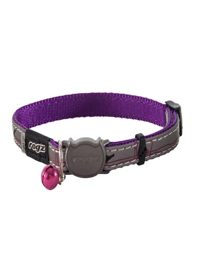 Rogz Reflective Cat Collar with Breakaway Clip and Removable Bell, fully adjustable to fit most breeds, Purple Bird Design - Image 1